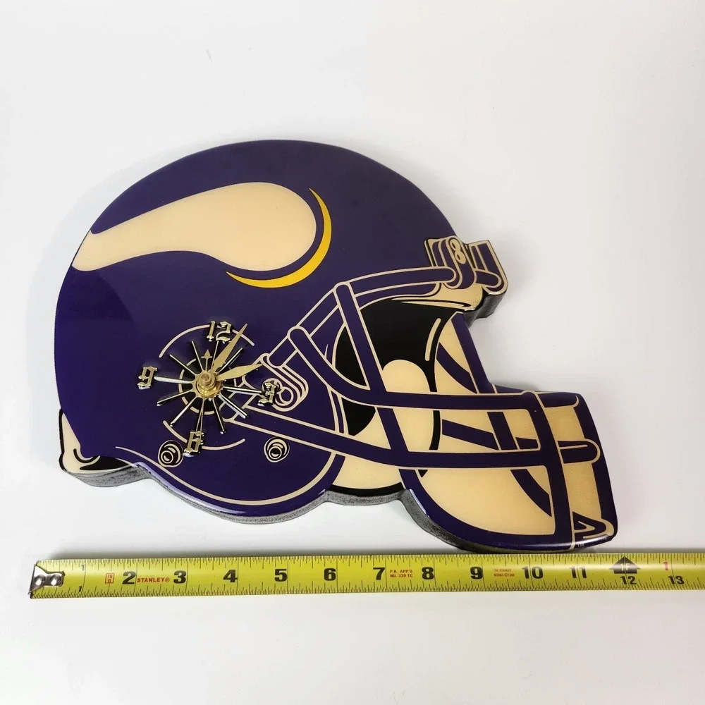 Minnesota Vikings NFL Football Helmet Wall Clock Purple Gold Glossy Sports Decor